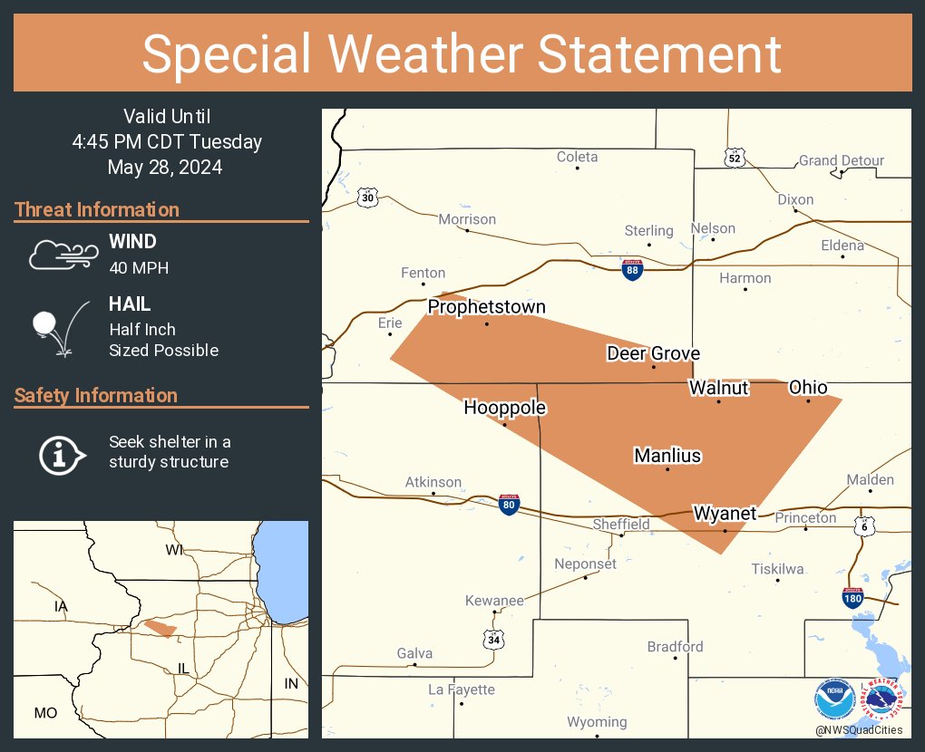 A special weather statement has been issued for Prophetstown IL, Walnut IL and Wyanet IL until 4:45 PM CDT