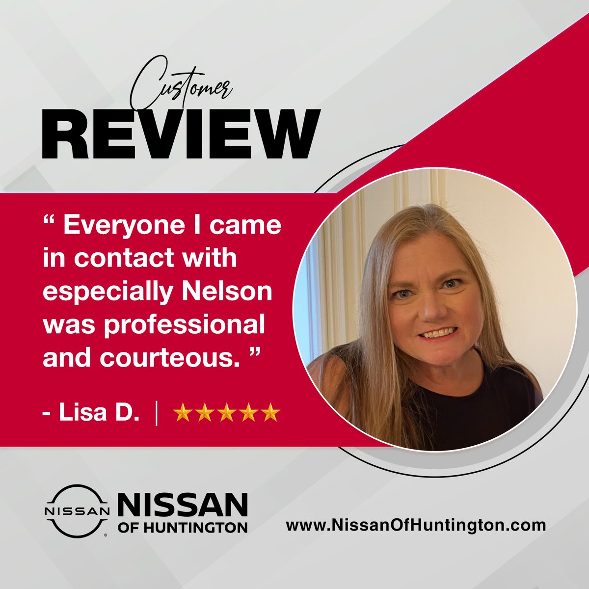 😊🙌🌟 Thank you for the kind words, Lisa!

💻 SHOP ONLINE
🌐 NissanOfHuntington.com

#CustomerFeedback #Huntington #LongIsland #NassauCounty #NewYork #Nissan #NY #NYC #SuffolkCounty