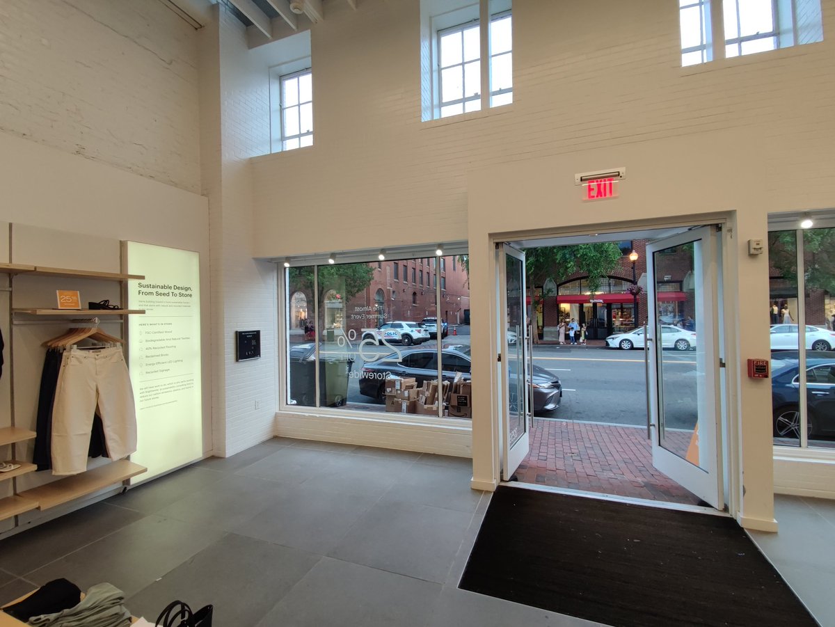 All these sustainable design initiatives are a bit useless <a href="/Everlane/">EVERLANE</a> if the store is blasting AC at 68F/21C to the street (Washington DC with 82F/28C out).

Buildings cause 35% of the US carbon footprint, so closing doors and raising the setpoint seems a better place to start.