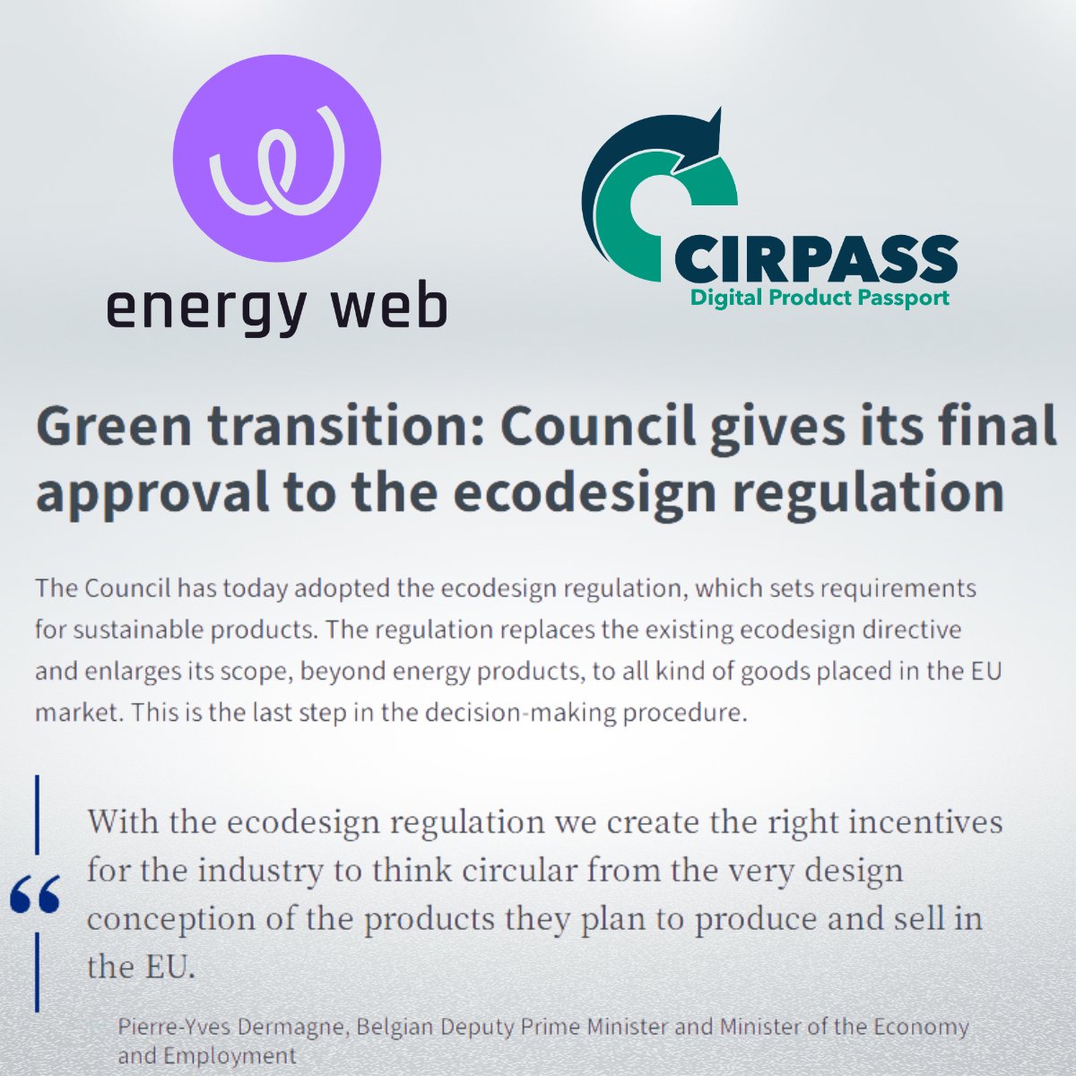 🚨 $EWT is way bigger than you'd expect 😏

The EU has recently introduced significant legislation concerning energy-related products and Digital Product Passports (DPPs)👨‍⚖️

FYI👇

▪️ @energywebx is part of the CIRPASS consortium🤝

@cirpass2_dpp  is bringing together leading