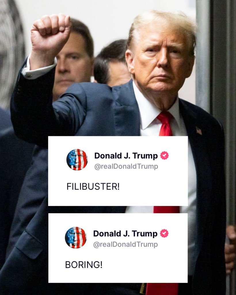 🚨TRUMP SLAMS CLOSING ARGUMENTS ON TRUTH SOCIAL AS A 'FILIBUSTER' AND 'BORING!' Reportedly, prosecutors have LOST the votes of at least HALF of the jurors. 'They fell way short...There is reasonable doubt all over this case,' a CNN legal analyst. Share to amplify his message!