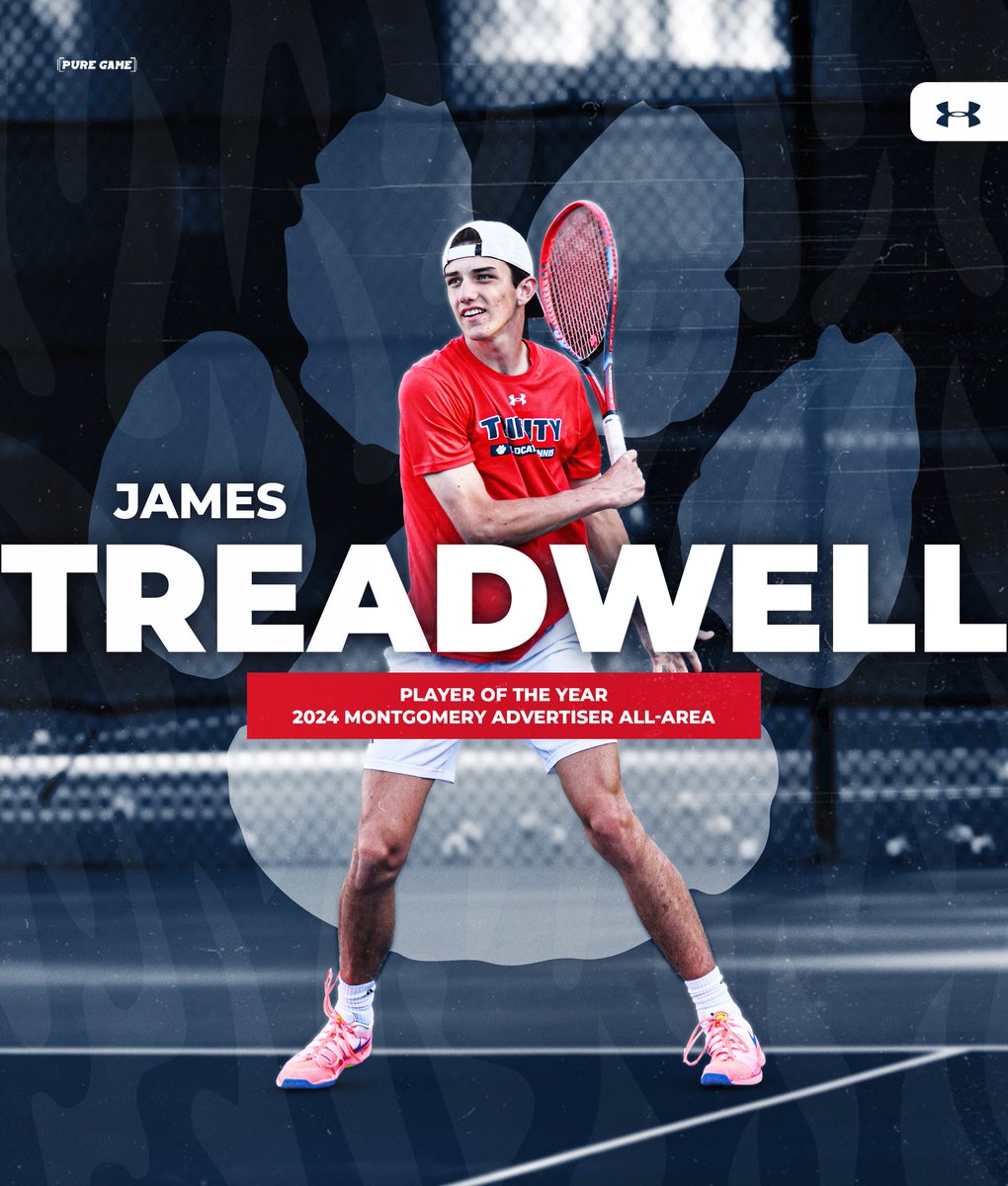 James Treadwell has been named Player of the Year for the All-Area High School Boys Tennis Team for the second consecutive year! James completed the season unbeaten and was crowned 6A State Champion in the No. 2 singles category. Congratulations, James! #trinitytennis #statechamp