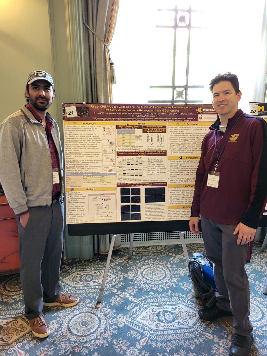 <a href="/physioArjun/">Arjun Poudel</a> presented his research at <a href="/SfnMichigan/">SFN Michigan Chapter</a> titled "Use Of CRISPR/Cas9 Gene Editing Tool Mediated Genes Knockout In Primary Adult Rat Astrocytes For Neuronal Reprogramming And Conversions" funded by <a href="/American_Heart/">American Heart Association</a>. Mentored by <a href="/j_rossignol/">Julien Rossignol</a>. @CMU_Medicine