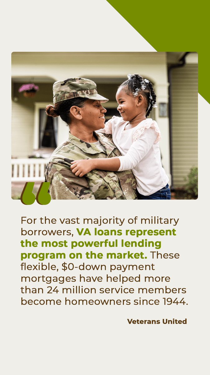 Veterans, did you know VA home loans can help you buy a home with no down payment, no PMI, and limited closing costs? 

Over 24 million service members have become homeowners thanks to this loan option. Learn more and make your American Dream come true.

#valoans #americandream