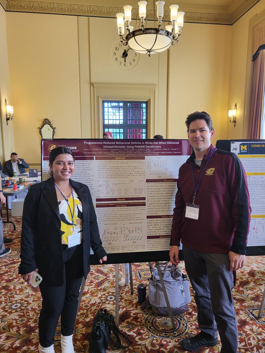 Anusha Uprety presented her research at <a href="/SfnMichigan/">SFN Michigan Chapter</a>
 titled "Delivery Of Progesterone Intraperitoneally In MCAo Rat Using PAMAM Dendrimers" funded by <a href="/American_Heart/">American Heart Association</a>  and <a href="/CmichOrgs/">CMICH ORGS</a>.  Mentored by <a href="/j_rossignol/">Julien Rossignol</a>  @CMU_Medicine

<a href="/SfNtweets/">Society for Neuroscience (SfN)</a>