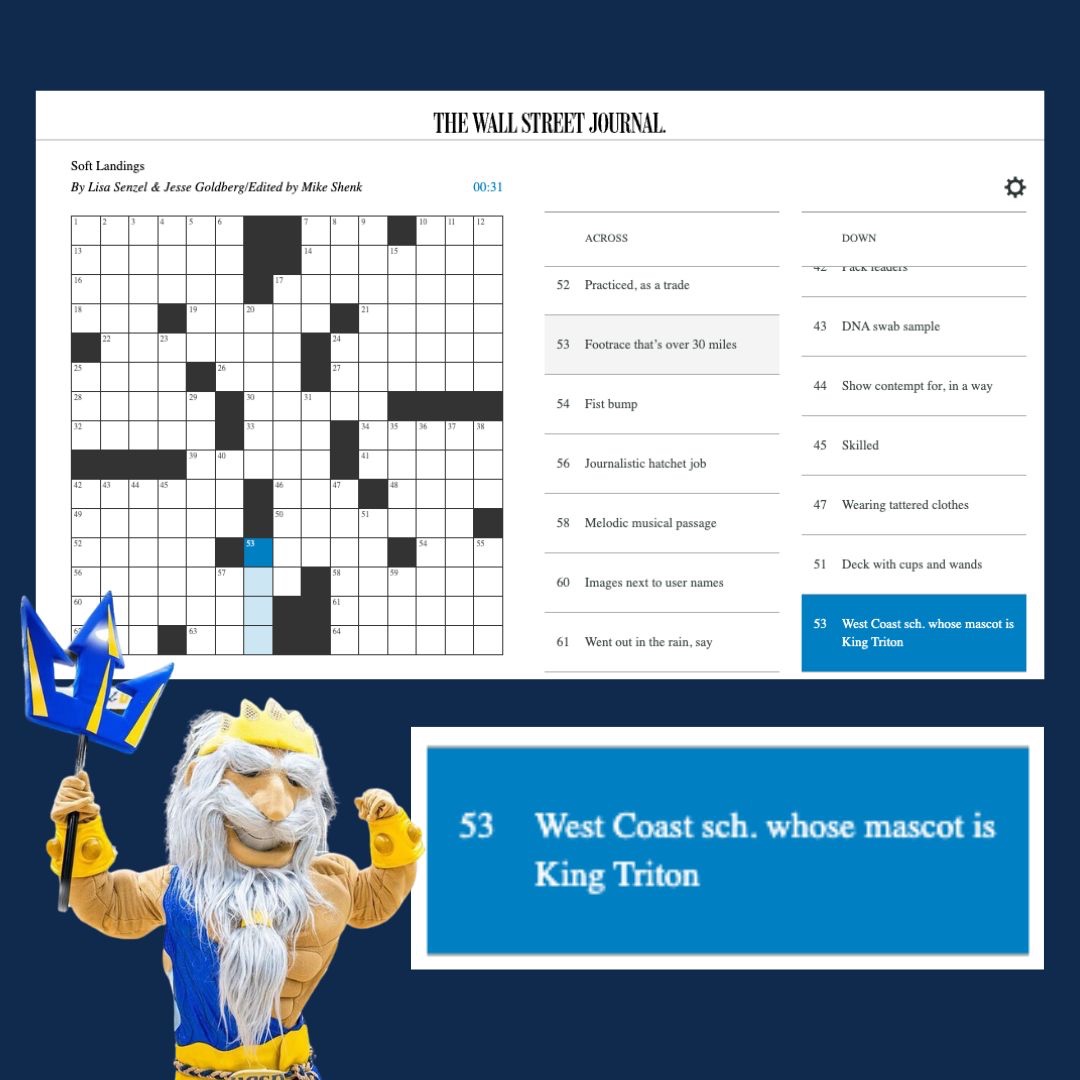 Wonder what the answer is for 53 down in today's @WSJ crossword puzzle? 👀🧜‍♂️ on.wsj.com/4aCCccY #UCSanDiego #UCSD #Flattered