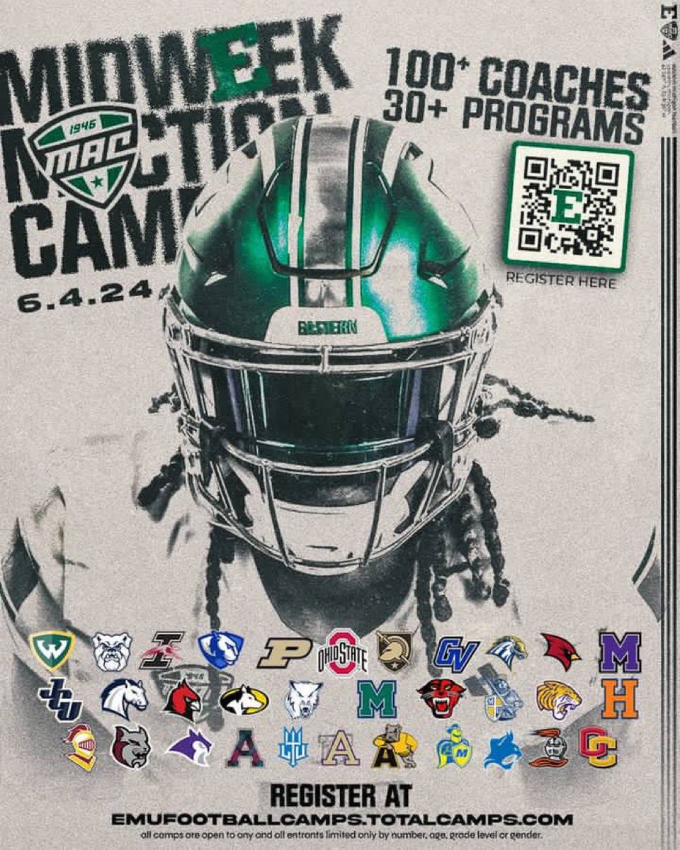 The EMU Midweek MACtion camp is 1 week away!!! 

Scan the QR code to register and come compete with the best‼️

#ETOUGH