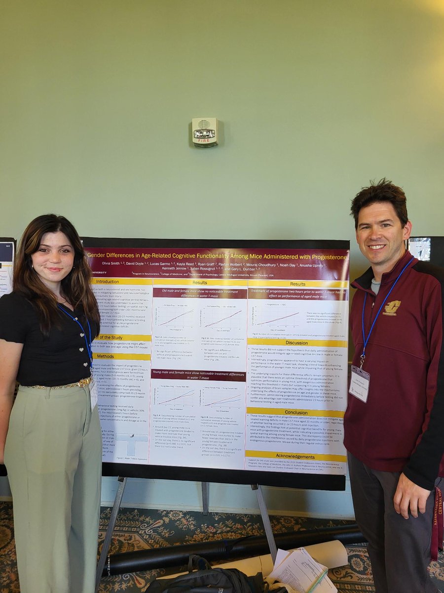 Olivia Smith presented her research at <a href="/SfnMichigan/">SFN Michigan Chapter</a>
titled "Gender Differences In Age-Related Cognitive Functionality Among Mice Administered With Progesterone". Mentored by Dr Gary Dunbar and <a href="/j_rossignol/">Julien Rossignol</a> @CMU_Medicine <a href="/SfNtweets/">Society for Neuroscience (SfN)</a> <a href="/cmichCLASS/">College of Liberal Arts & Social Sciences</a> <a href="/CmichOrgs/">CMICH ORGS</a>