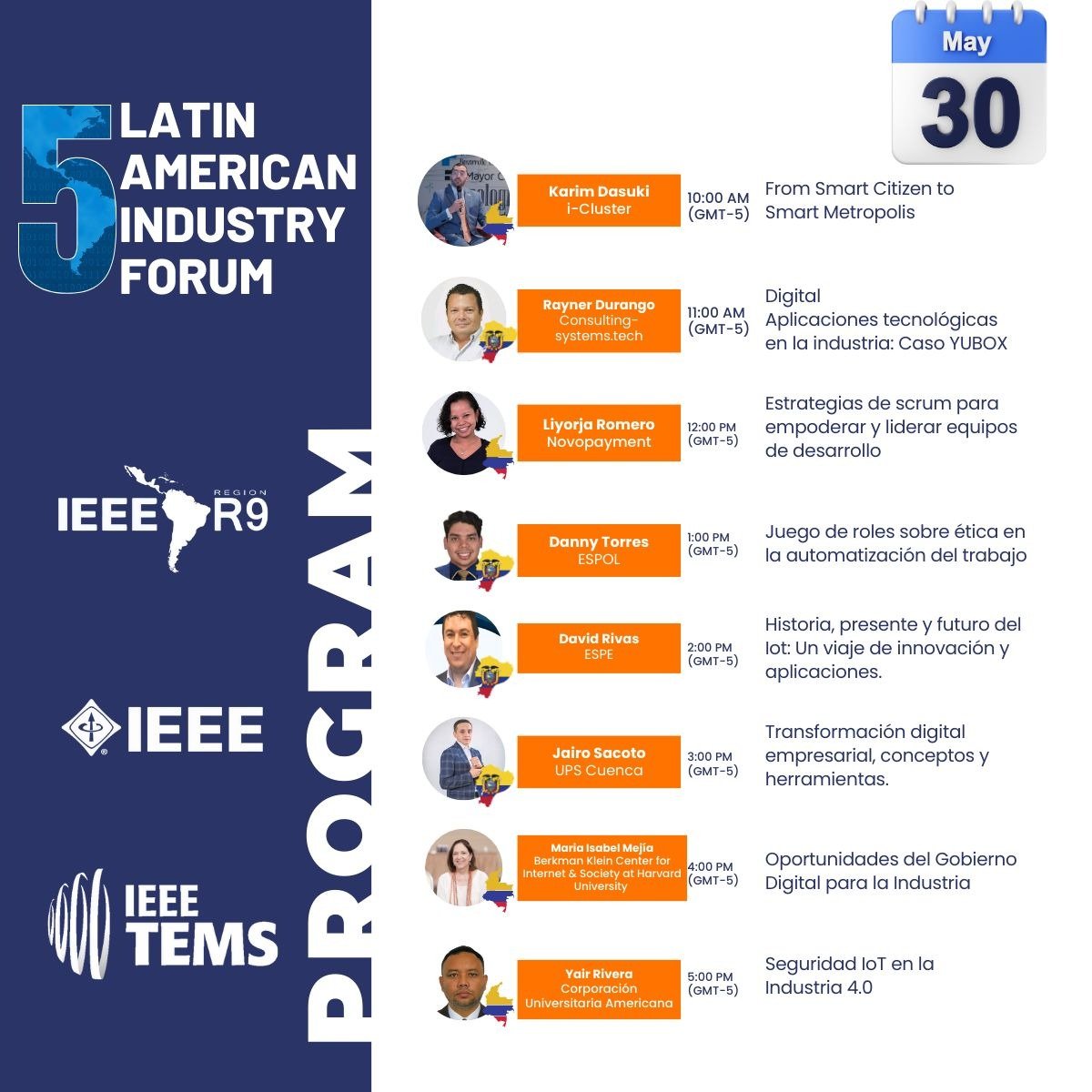 Únete online el 29 y 30 de Mayo, al Foro Industria Latinoamericana. Un encuentro con expertos académicos y líderes profesionales que explora las tendencias y retos tecnológicos.
Hora: 10:00 am a 6:00 pm GMT-5 
Más info: iotd.info
Registro: lnkd.in/gcKUt5UM
