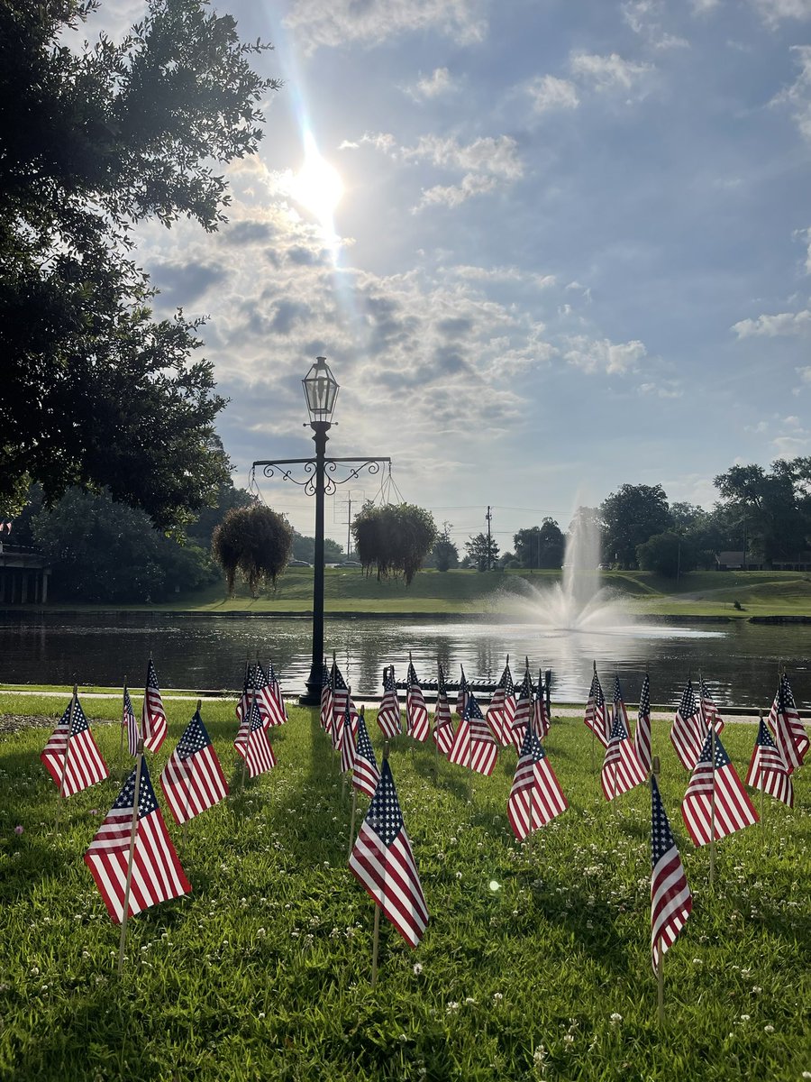 As the sun rose this morning, a reminder of yesterday's importance still shines bright on the riverbank. If you have not visited the Natchitoches Veterans Memorial Park, stop by the park located to the left of Lasyone's. #GoNatchitoches #explorelouisiana