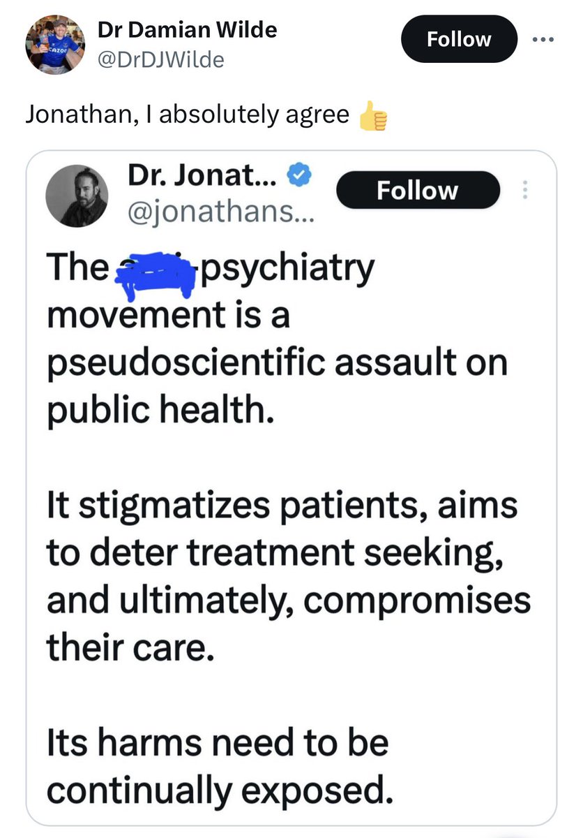 Despite the harmful anti-psychiatry rhetoric espoused from a minority of psychologists, fantastic working relationships exist between psychologists and psychiatrists in the real world in the service of patient care. 😊👍