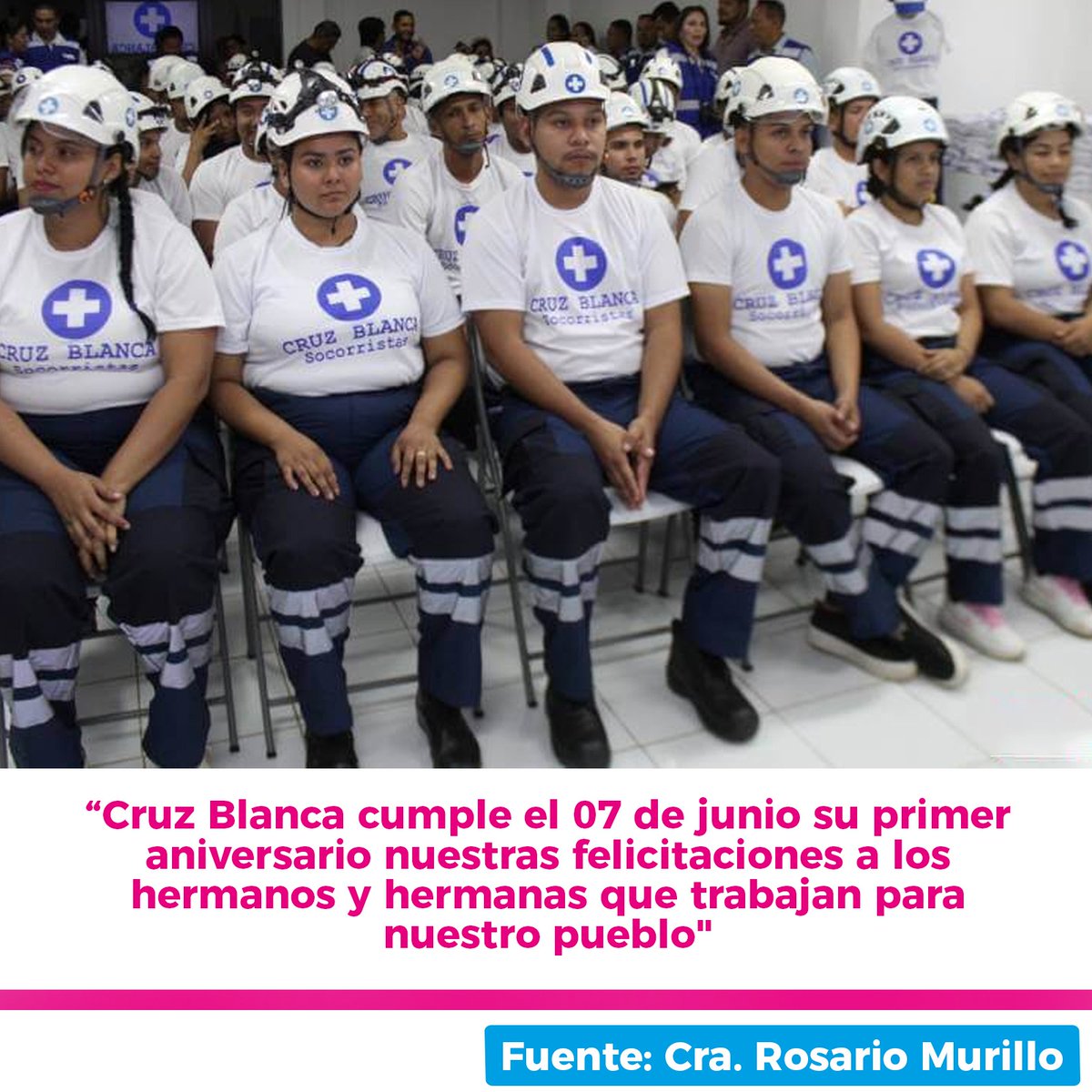 💥🇳🇮🗣La VicePresidente de Nicaragua Compañera Rosario Murillo expresó: Cruz Blanca cumple el 07 de junio su 1er. aniversario, nuestras felicitaciones a los hermanos y hermanas q trabajan para nuestro pueblo. @CamilaPlomo #UnidosEnVictorias Nicaragua #TodosJuntosVamosAl4519