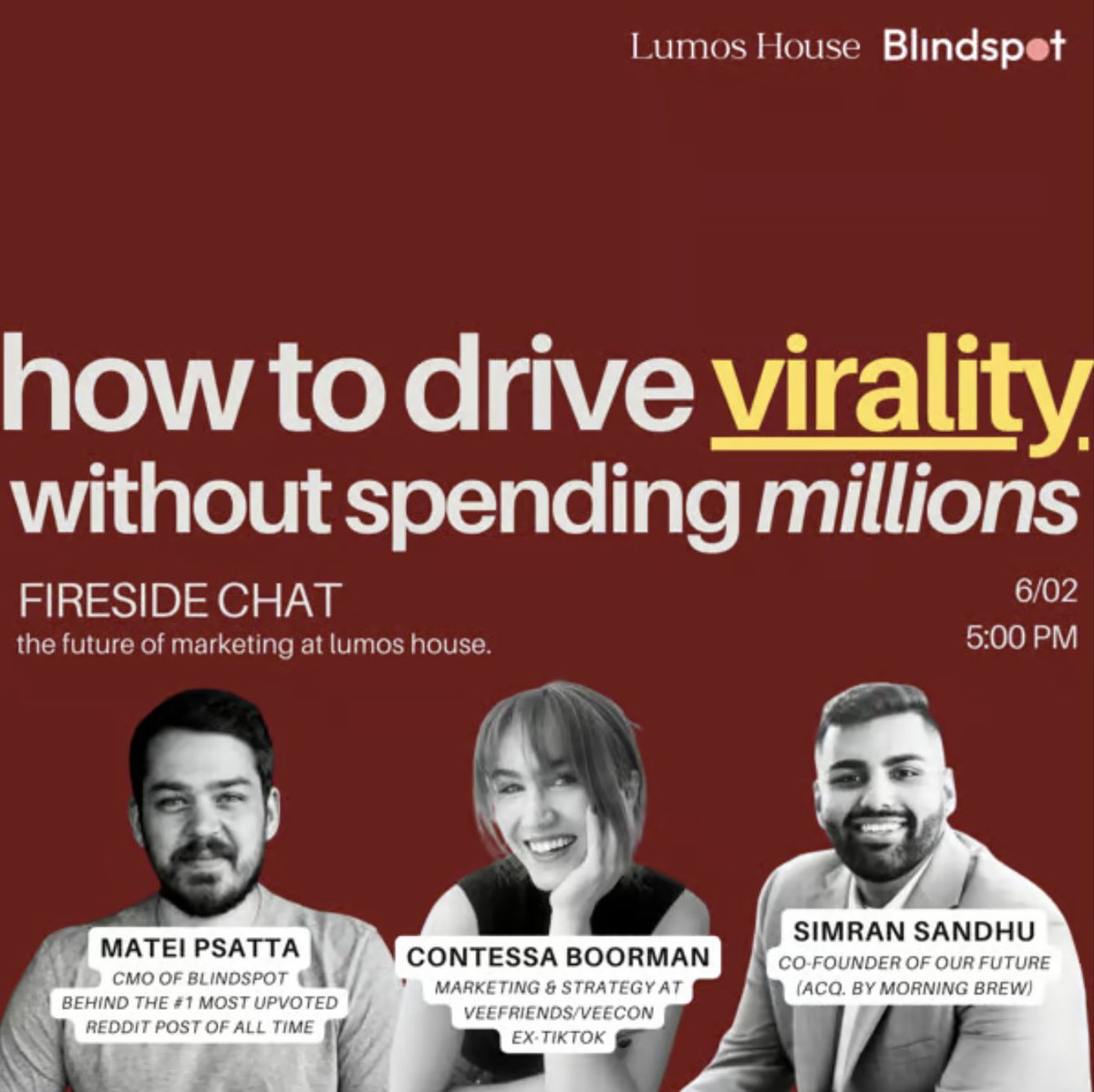 Lumos House NYC (2 - 5 June) is about to kickoff. We're starting it off with a super exciting panel with 2 people I wish I met a long time ago (Contessa Boorman <a href="/_simmy_/">Simran Sandhu</a>). As always, <a href="/andruyeung/">Andrew Yeung</a> makes great intros. 

If you're in town during Tech Week, make sure to apply to this
