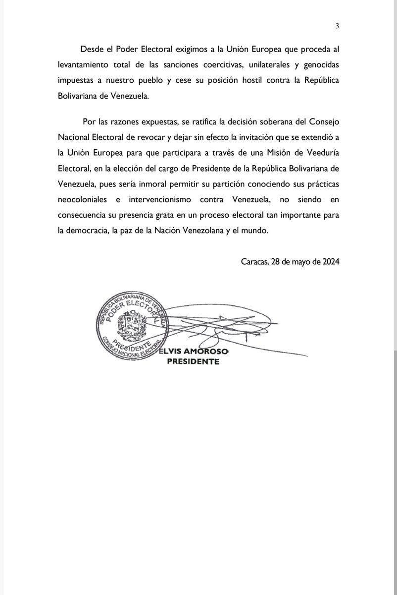 CNE en ejercicio de las atribuciones conferidas por la Constitución de la República Bolivariana de Venezuela, la Ley Orgánica del Poder Electoral y la Ley Orgánica de Procesos Electorales ratifica la convocatoria amplia de veeduría electoral para la #EleccionPresidencial2024