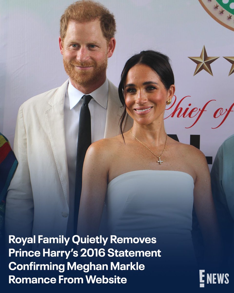 🔗: enews.visitlink.me/nv5RmC Over 4 years after Prince Harry and Meghan Markle left their royal duties, the prince’s 2016 statement confirming their relationship was removed from the royal website. (📷: Getty)