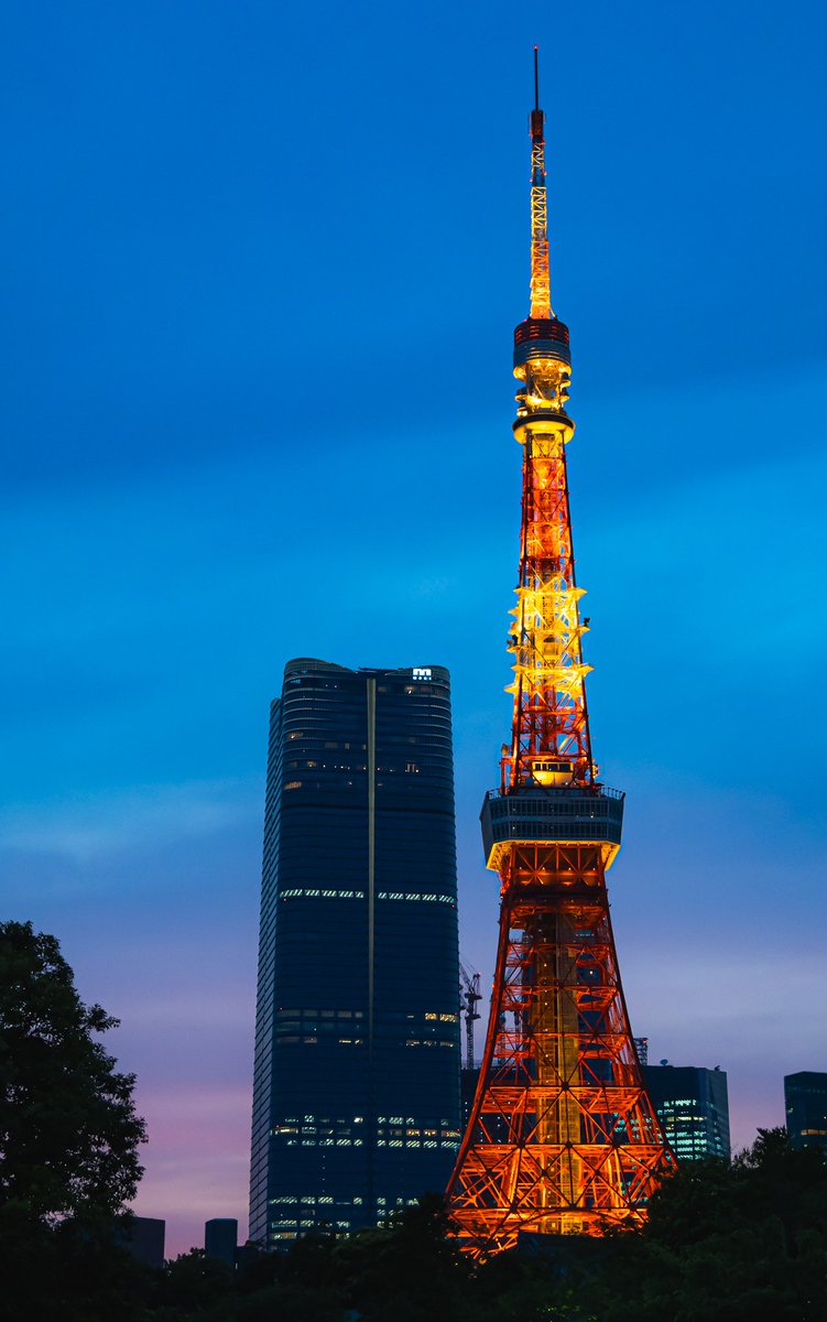 夕焼けから暗くなるまでの間に一瞬訪れるブルーモーメント、その空の色に映える様に灯りだす東京タワー✨日没の光景はどの瞬間も綺麗だけど、この時間帯がとても好きです😆 #私とニコンで見た世界