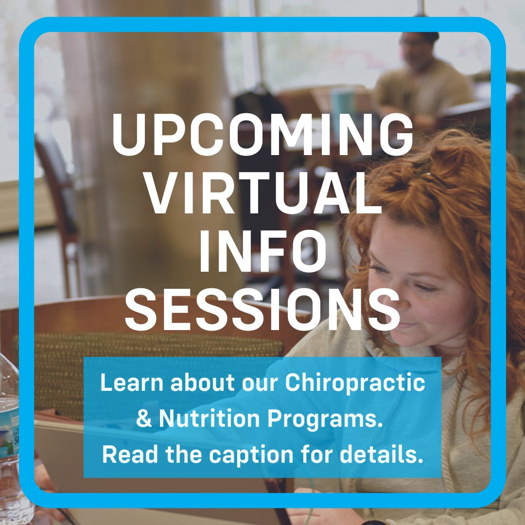 Get your questions answered and dive deeper into our programs by attending a June Virtual Info Session.
💙 Chiropractic Zoom at Noon on 6/4 @ 12pm
💙 Nutrition Virtual Info Session on 6/13 @ 12pm
#chiropracticschool #chiropracticstudent #nutritionprogram  #onlineprograms