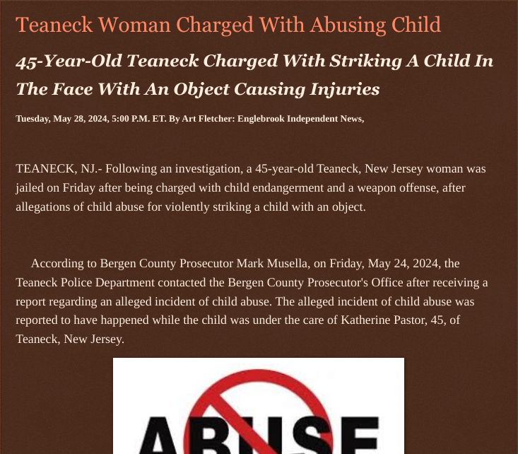 Teaneck Woman Charged With Abusing Child englebrookindependentnews.com/2024/05/28/tea… via @Englebrooknews #bergencountynj #teanecknj #child #endangerment #weapon #charges @wireless_step @HRG_Media @LodiNJNews @Breaking911 @breaking24 @gator4kb18 @MichelleF_35 @TrumpWasRite @USATRUMPMAN1