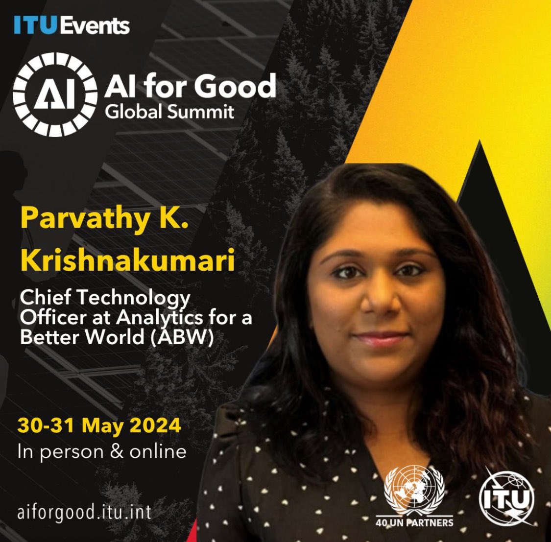 Parvathy Krishnan (@parvathykkrish) on Twitter photo Join me at the <a href="/AIforGood/">AI for Good 🇺🇳 #AIforGood</a> on May 30-31, 2024, the most anticipated AI event of the year! I'm thrilled to be one of the speakers at this summit, which can be attended in person or online.
More information 👇
aiforgood.itu.int/summit24/
#AI #AIforGood #ArtificialIntelligence Join me at the <a href="/AIforGood/">AI for Good 🇺🇳 #AIforGood</a> on May 30-31, 2024, the most anticipated AI event of the year! I'm thrilled to be one of the speakers at this summit, which can be attended in person or online.
More information 👇
aiforgood.itu.int/summit24/
#AI #AIforGood #ArtificialIntelligence
