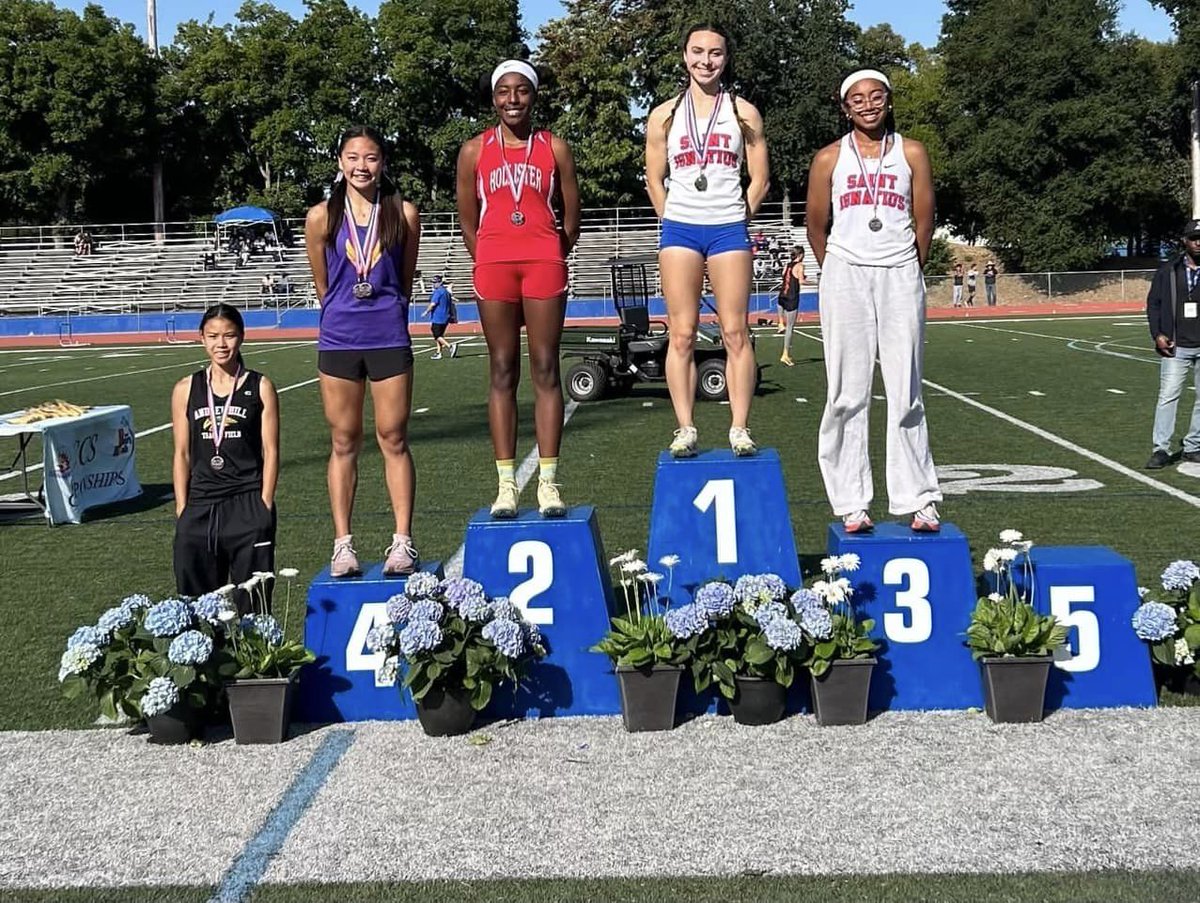 Baler junior Golda Demby, the CCS shot put & discus champion, finished 4th in the state in the shot put at last weekend's CIF State Track and Field Championships in Clovis. Hannah Vincent, pictured on the medal stand at the CCS meet, finished 12th in the state in the triple jump.