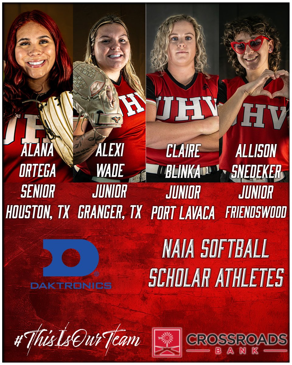 Achievements so good, they deserve double posting

Congrats to our @UHV_Softball players on their selection to the NFCA All-Region Team and the Daktronics NAIA Softball Scholar-Athlete list! #ThisIsOurTeam