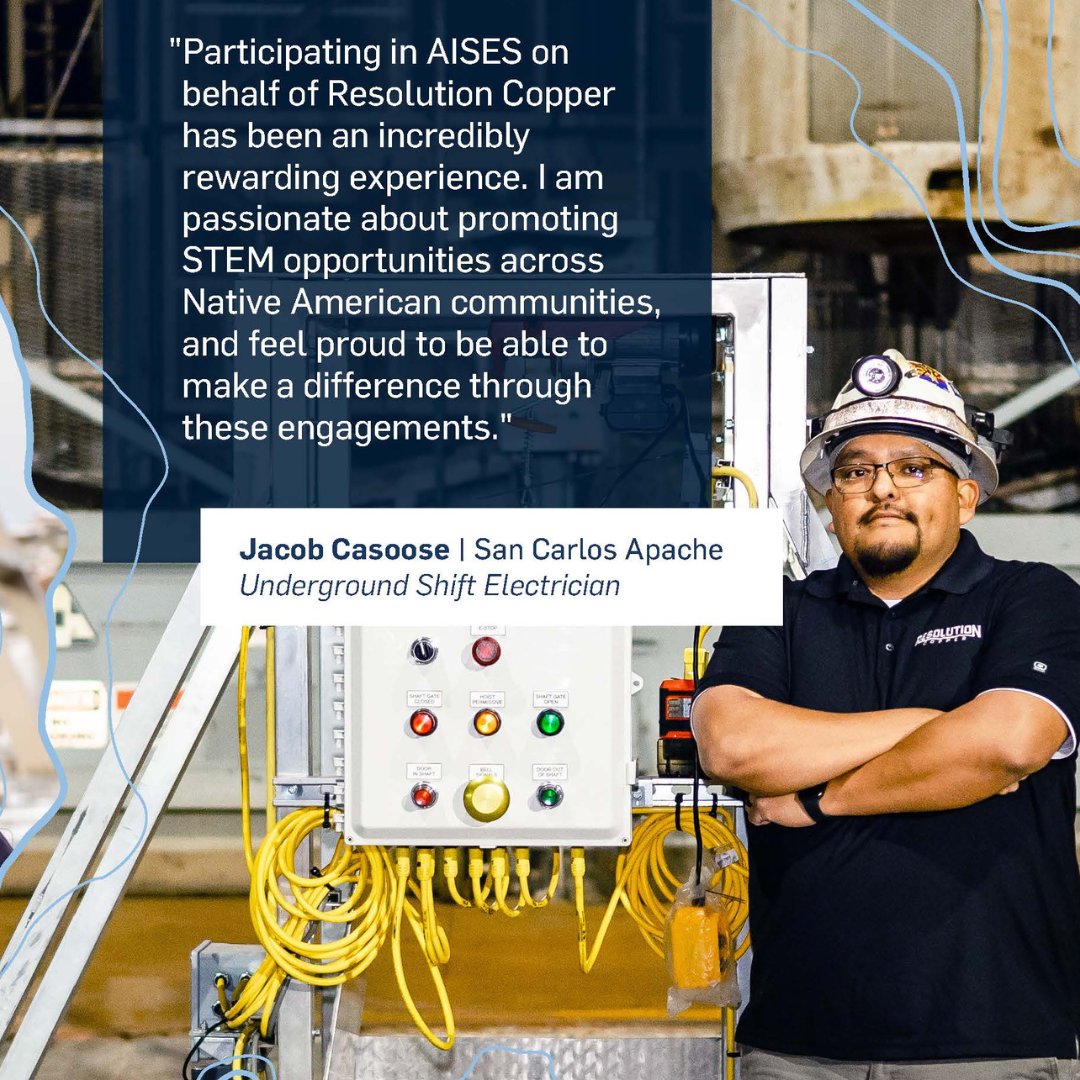 resolutioncu's tweet photo. 📣 Guess who was named one of the Top 50 workplaces for Indigenous STEM professionals by @AISES? You guessed it... RESOLUTION COPPER!

We are proud to be able to create #STEM job opportunities for local Native American tribe members. #Top50Workplaces #AISES https://t.co/wMOB6DkF3a
