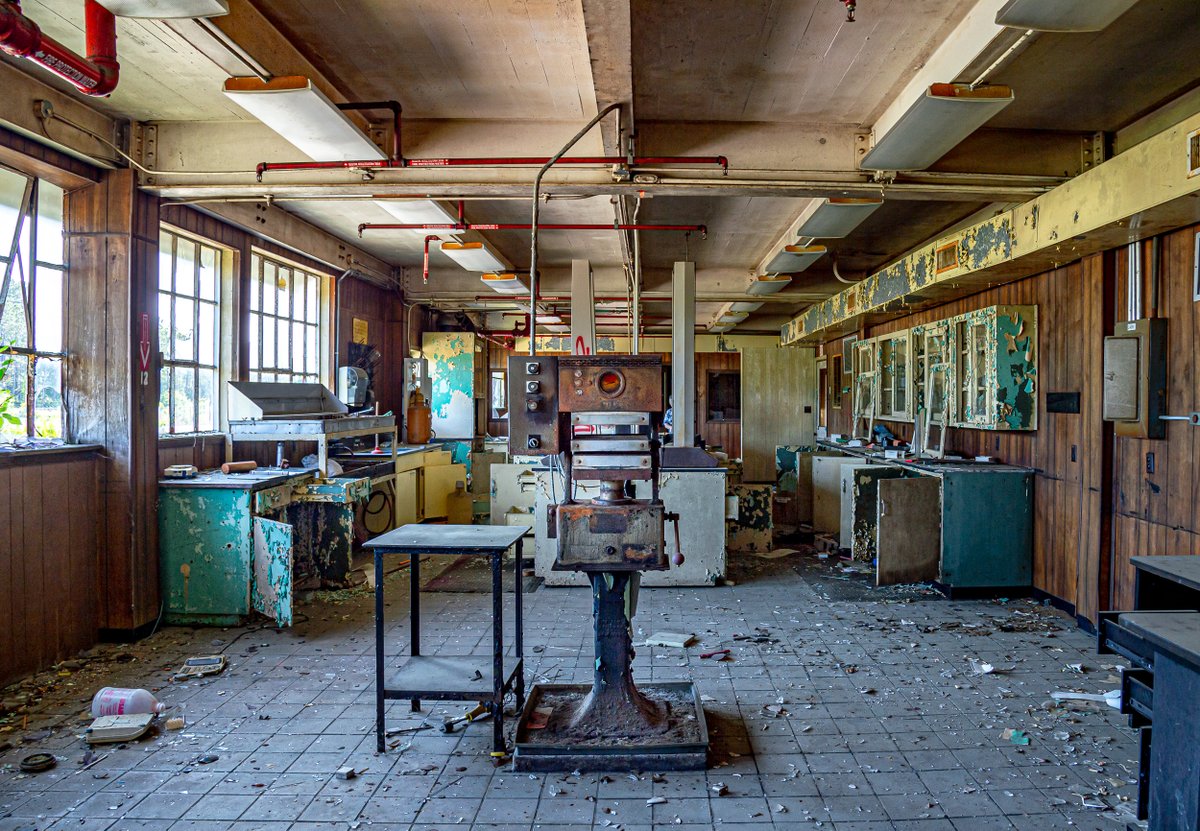 The lab area of an abandoned industrial manufacturer that once produced construction materials, especially sheathing. This company's branch relocated to Texas and left a hole in the local economy when it shuttered. Before closing, the plant only operated at 50% capacity.