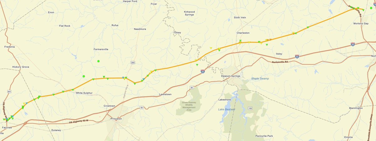Damage associated with the Interstate 69 tornado in western Kentucky has been assessed as EF-3 (160 mph). Additional refinements to this are possible. The damage path was 35.4 miles long, 700 yards wide at its peak and it was on the ground for 2 hours and 14 minutes.