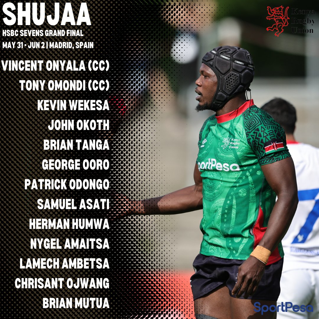 Our squad to this weekend's HSBC SVNS 2024 Grand Final in Madrid, Spain where we will be competing for promotion to HSBC SVNS 2025.

#Shujaa #SportpesaNaShujaa #HSBCSVNS