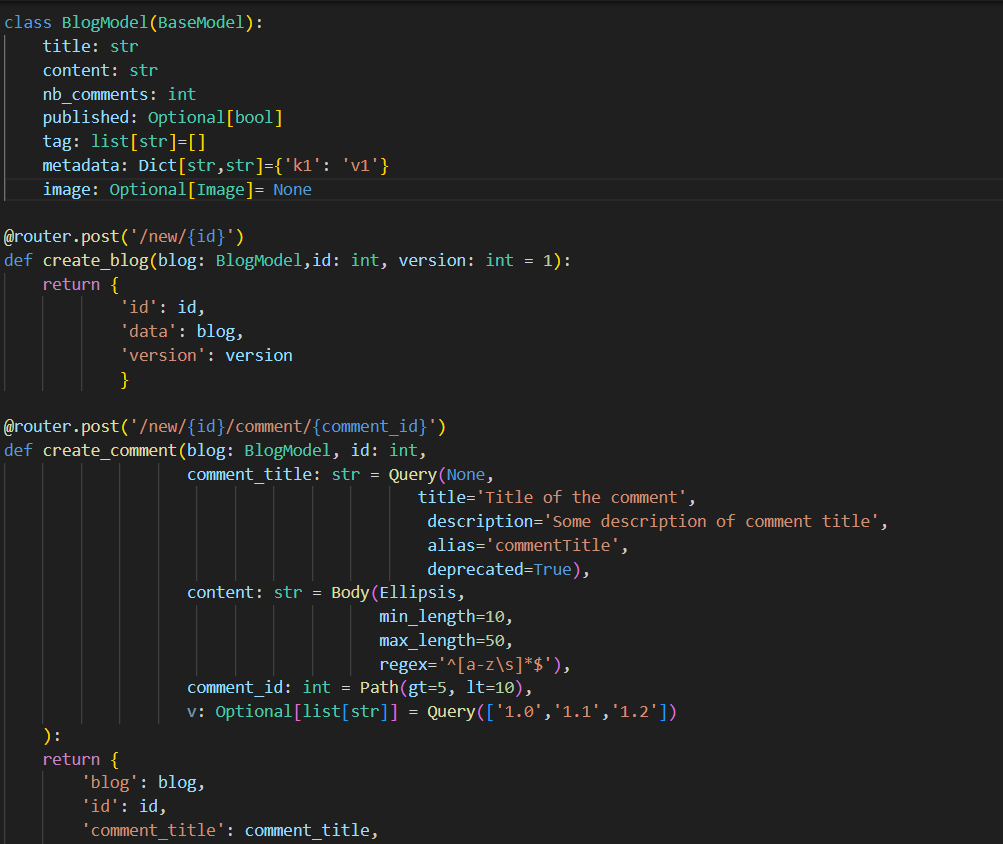 chetan_sonigra's tweet photo. #100daysofcodepython
π Day33: Building APIs with FastAPI π
Learnt about operation, operation function, query parameters, path parameters, routers, number & string validators, complex subtypes.
Build robust APIs effortlessly with #FastAPI!
#Python #APIDevelopment #Documentation https://t.co/thCGbQTjfh