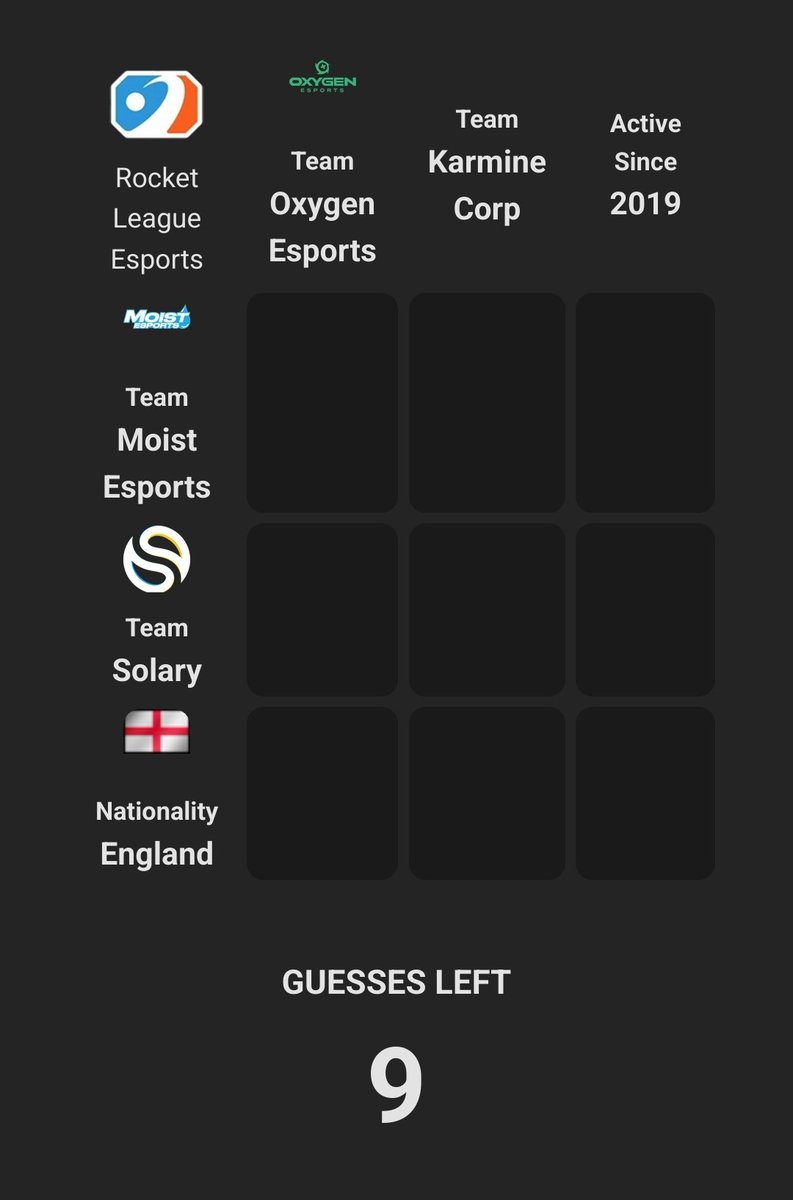I made a puzzle game for Rocket League esports where you have to fill out the grid with players that match the clues. Check it out!

gridgame.gg