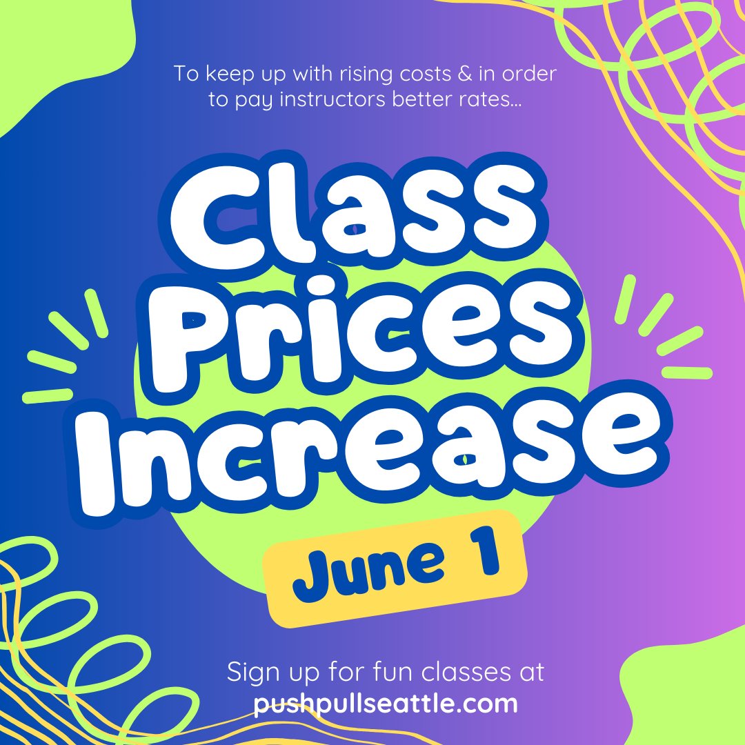 PushPullSeattle's tweet image. ICYMI! Most of our recurring classes are increasing in price June 1, but many are already scheduled past June, and you can sign up at their current prices! pushpullseattle.com/classes.html#u…