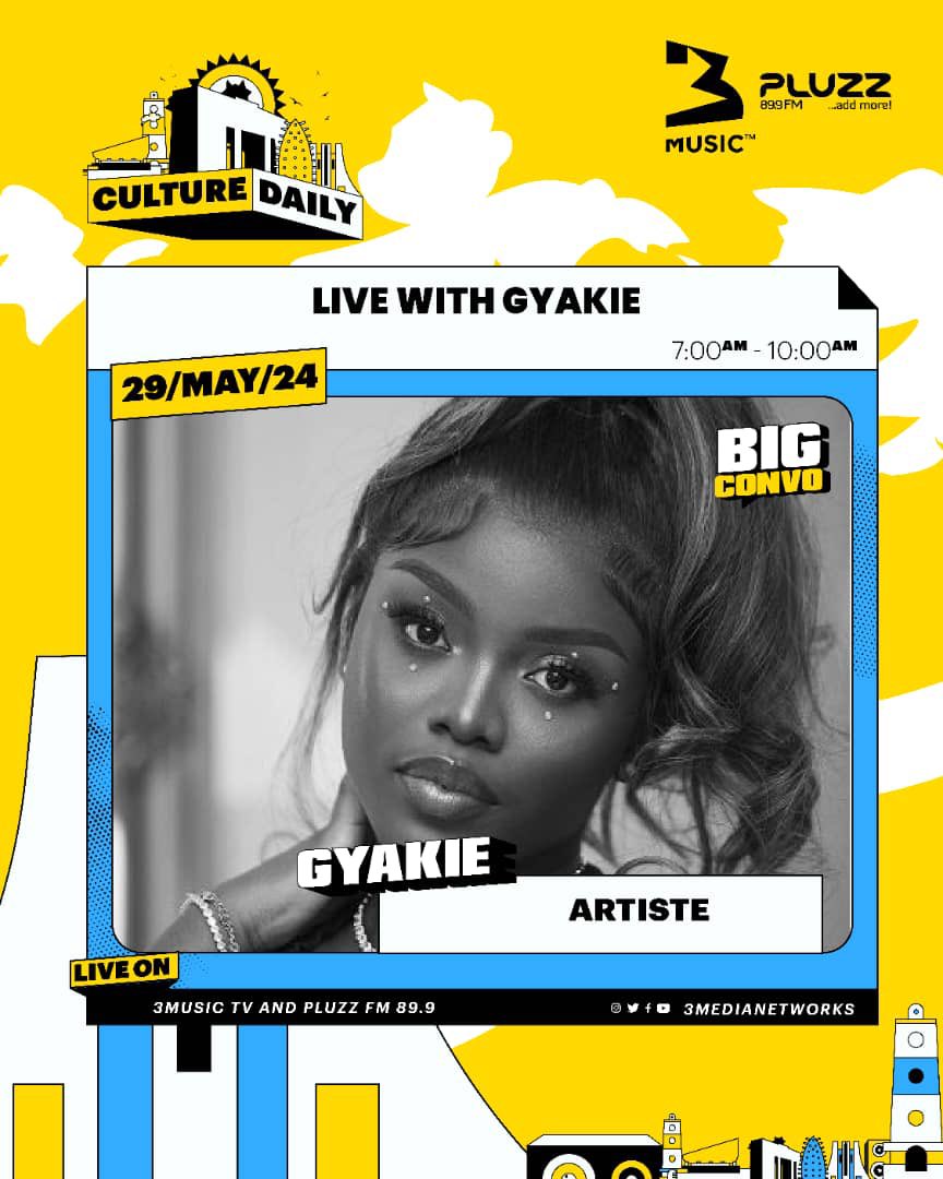 Hello people, @Gyakie_ will be our guest on the #BigConversation tomorrow!🤗 Tune in to #3MusicTV & @PLUZZFM to catch this conversation.