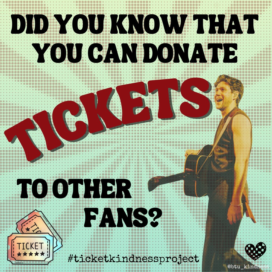 btu_kindness's tweet photo. We believe everyone should have the opportunity to experience a live concert of their favourite artist. That’s why we love helping fans get free tickets through the #TicketKindnessProject 🎫❤️

If you’d like to donate a concert ticket to another fan, click the link below. We will happily help you find a grateful fan to gift your ticket to. 😊

We help match tickets for any of the 1D solo artists or any of the festivals where they are scheduled to perform. 🎶

https://t.co/msPOf7pQJT

#ThisFandomIsKind