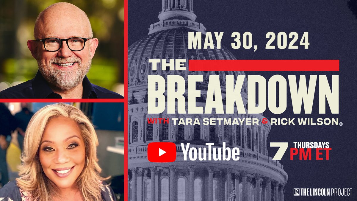 #TheBreakdown is BACK with your hosts @TheRickWilson & @TaraSetmayer this Thursday 7 PM EST. Follow us on YouTube to watch live: youtube.com/watch?v=z7RBKd…