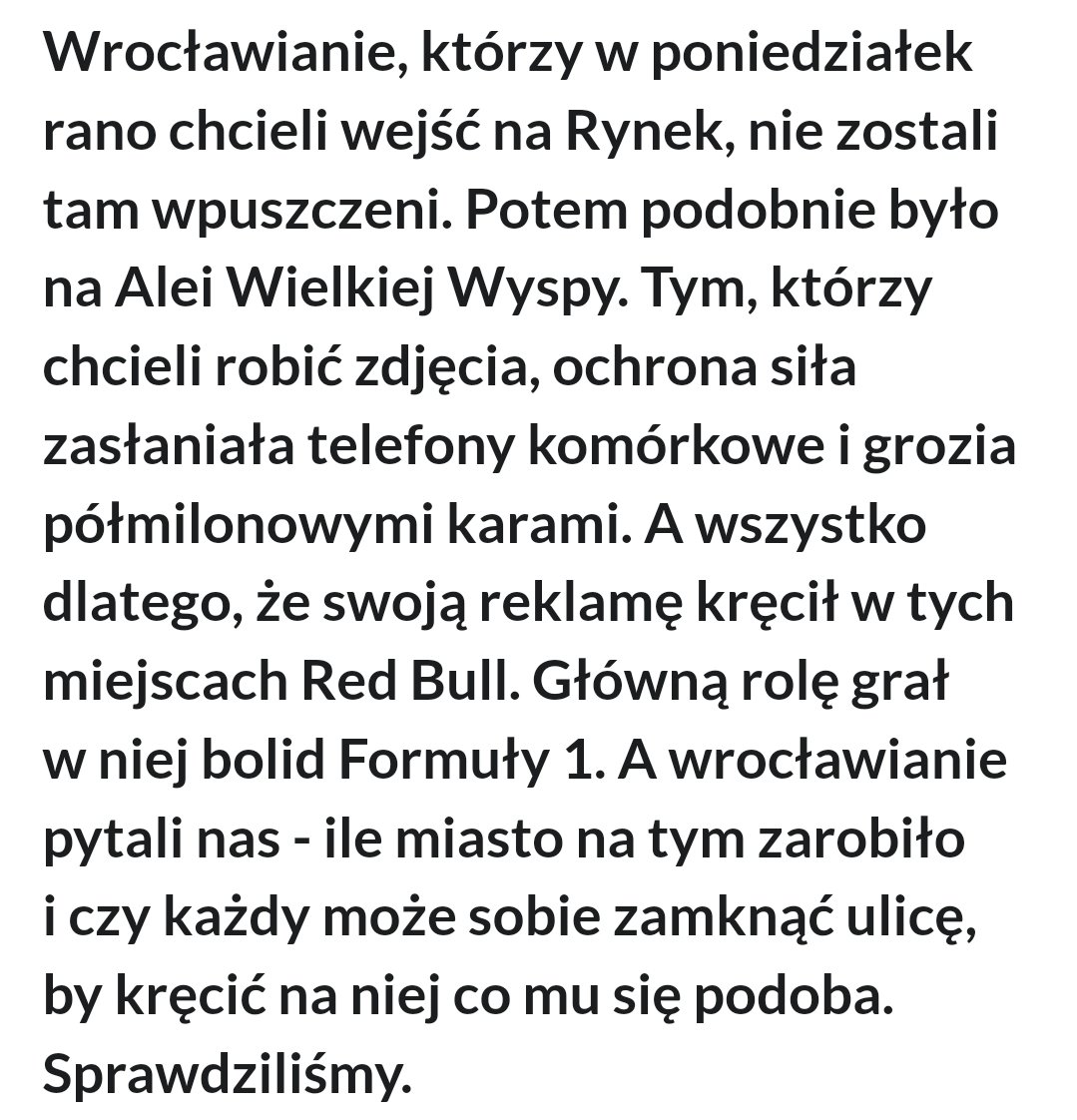 Wrocław, kiedy rodzice chcą zamknąć 100 metrów ulicy na event z dziećmi ze szkoły o bezpiecznych ulicach: #NieDaSie

Wrocław, gdy Red bull chce pokulać się bolidem F1 po rynku i Wielkiej Wyspie: zapraszamy głośnego śmierdziucha na palenie gumy. Reszta won.

Wrocław: stan umysłu.