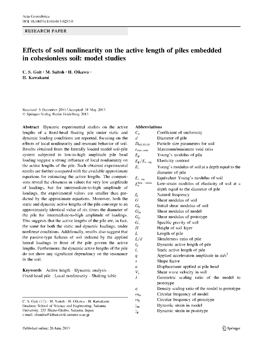 Effects of soil nonlinearity on the active length of piles embedded in cohesionless soil model studies eurekamag.com/research/036/9…