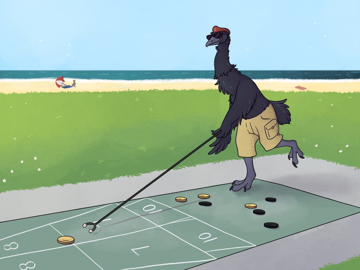 EmuSecundus's tweet image. A relaxing day off for the Boomer Emu, enjoying his old man activities in his sunset years. 😂
Art by the wonderful @/evianrei