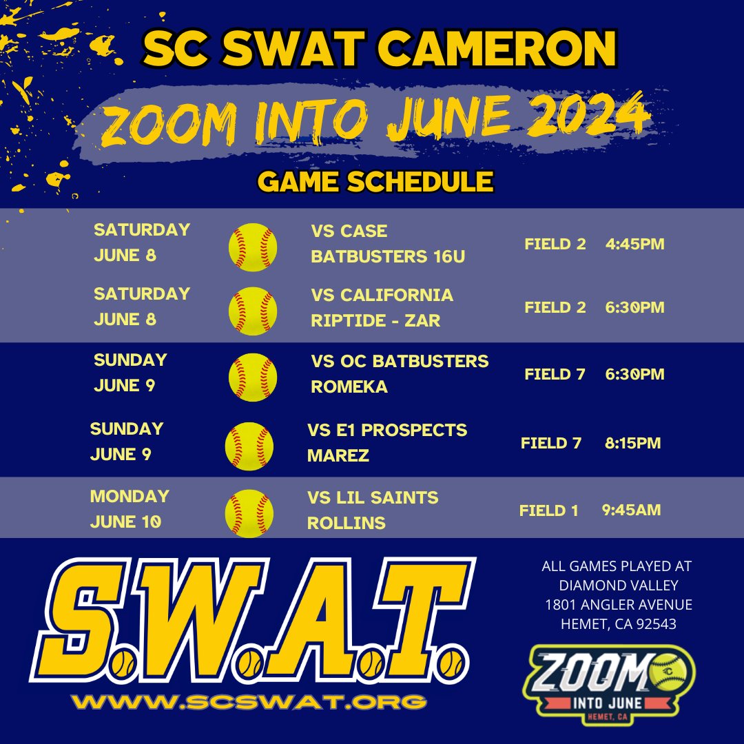 scswat's tweet photo. Check out SC SWAT Cameron's Zoom into June Schedule. See you in So Cal!! @triplecrownspts #swattime #scswat https://t.co/cXiJiiEizK