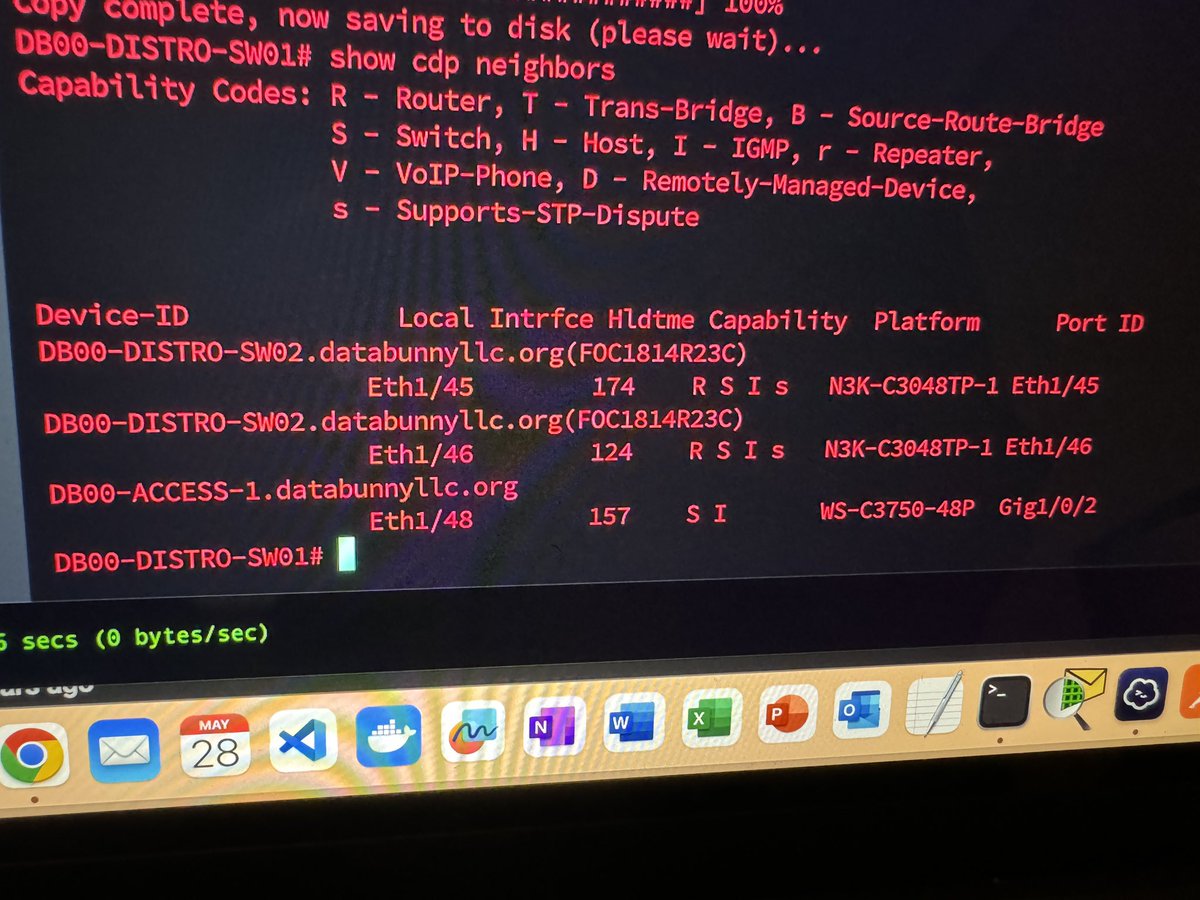 The switch stack access switches now has a port channel up to the nexus vPC. Assigned the switch stack a IP on the management vlan, and I am now able to ping both nexus, my Fortigate, and out to Google’s DNS server. I also have ssh access to the access switches.