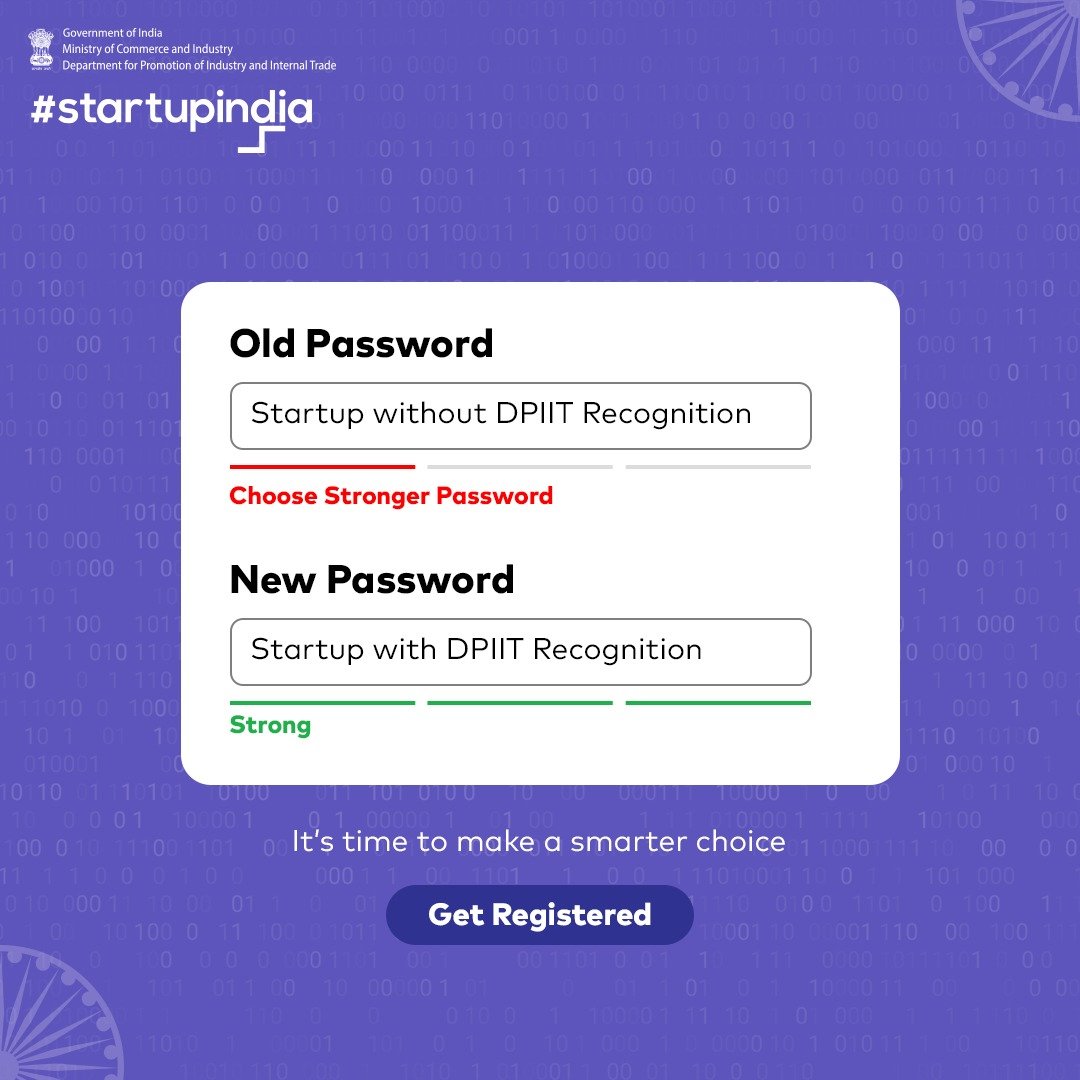 Make your startup even stronger with #DPIIT recognition, which comes with benefits like tax exemption, patent support, self-certification and much more. Register now: bit.ly/3SocVL6 #StartupIndia #Startup #DPIITRecognition #StartupGrowth #IndianStartups