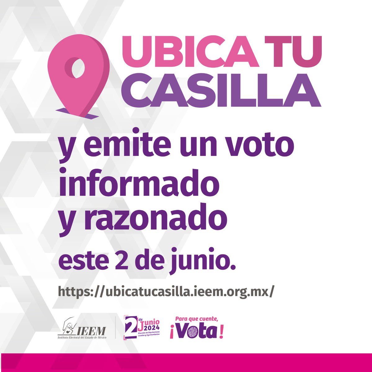 Ubica tu casilla 📍 y ¡Emite un voto 🗳 informado y razonado este 2 de junio! 👉🏻 ubicatucasilla.ieem.org.mx