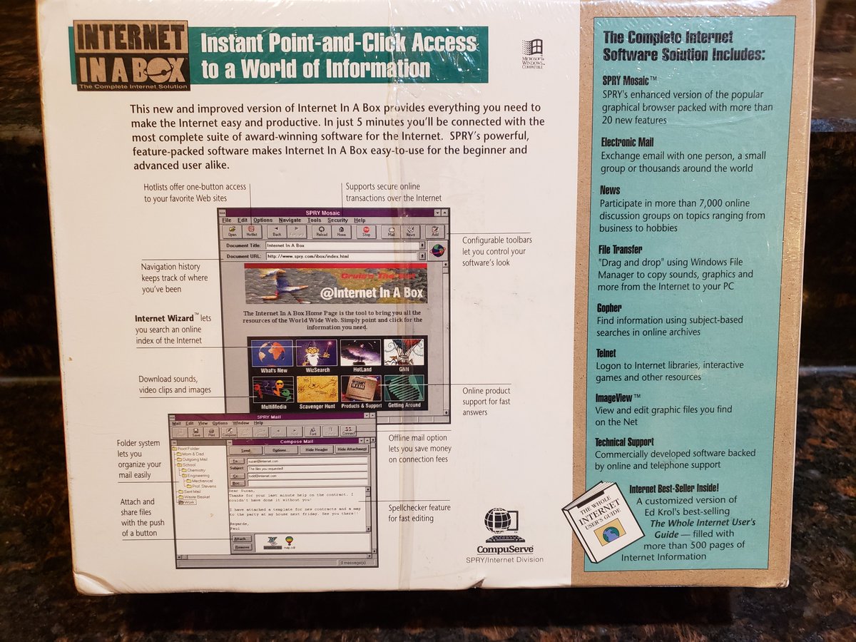 Today's #retro #software ...... #Internet in a box..... My first internet connection was 2400 baud model to a unix shell w/ internet.  The good ole days.....

#retrosoftware #retrocomputing