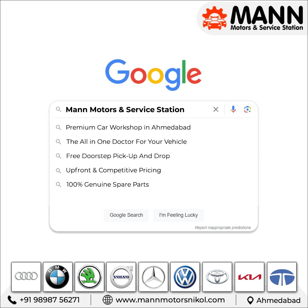 Looking for reliable #carrepairs and servicing? 

Our #keyword to all solutions is Mann Motors & Service Station!

For more details, call us at +91 9898756271

#Pickup #Dropoff #SmartServices #GoogleSearch #GoogleKeyword #GoogleSearchEngine #MannMotors #MannMotorsNikol #Ahmedabad