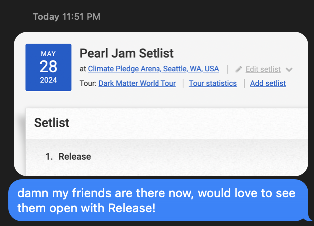 If you want to stay up texting your lawyer screenshots of the unfolding setlist from the night's Pearl Jam show, contact <a href="/ohaiom/">Jason Gottlieb</a> and <a href="/Frommy78/">Brian Forman</a>. If you want a loser dork lawyer who can't hang, I can't help you.