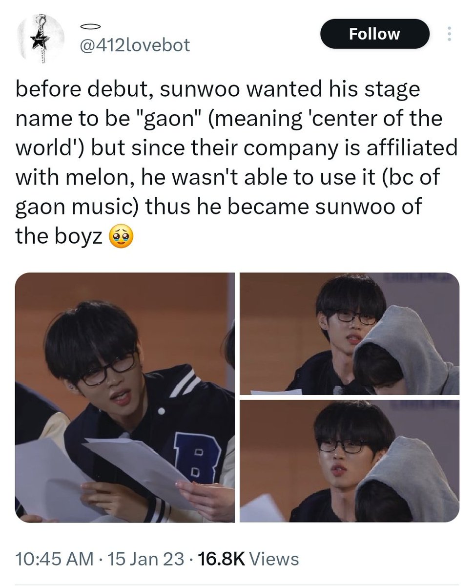 the fact that sunwoo wanted his stage name to be 'gaon' before debut 😭
