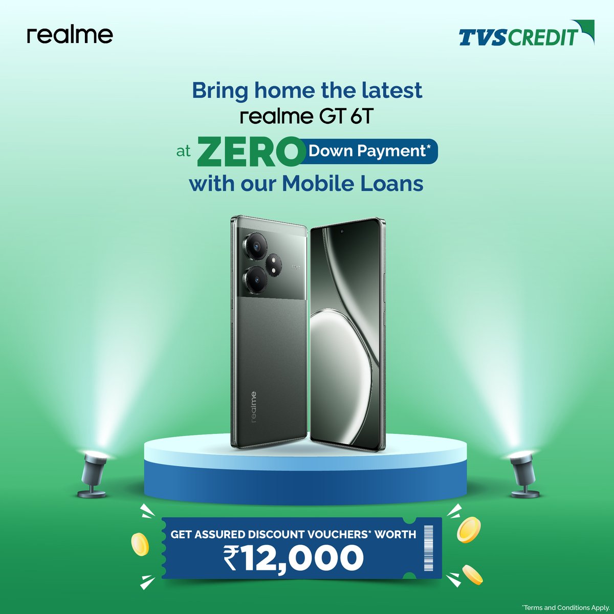 Experience the pinnacle of smartphone technology with the latest Realme GT 6T! Purchase now with zero down payment and EMIs starting from just Rs. 1348*. Enjoy guaranteed discount vouchers worth Rs. 12,000*!

Grab this incredible offer with our #MobileLoans today! Offer is valid