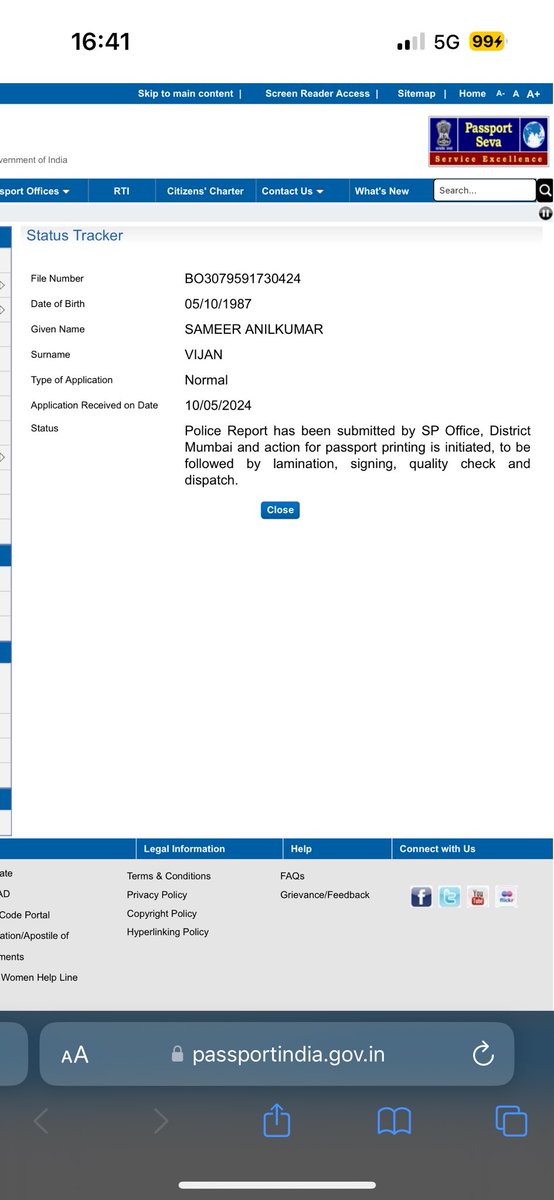vijansameerr's tweet photo. @rpomumbai @passportsevamea my police report for file number BO3079591730434 has been submitted by SPOffice but passport not yet printed n despatched by your office. My travel in the 1st week june is for work and unavoidable. Kindly print the same n despatch the same on priority. https://t.co/PqC3koXw8b