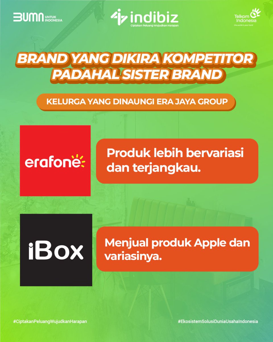 Ternyata brand yang sering kita kira kompetitor ini sister brand loh, Sob😅

Kira-kira brand apa lagi yang keliatannya kaya bersaing tapi sebenernya cuma beda target market aja dan mereka satu group? Komen di bawah ya👇🏻☺️

#Indibiz
#SharingBusiness
#ciptakanpeluangwujudkanharapan