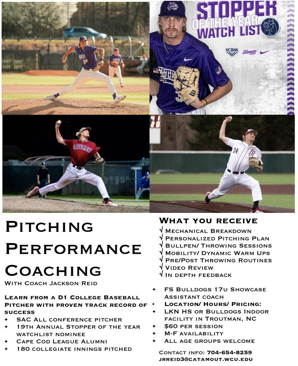 jjreid343's tweet photo. Hello all! I am back home for the summer and coaching a 17u showcase team in the area. I am starting to give pitching lessons. Please share and contact me if anyone is interested! Thanks
@15SportsBulldog 
@BSBLMOORESVILLE https://t.co/A91Lt6ViF7